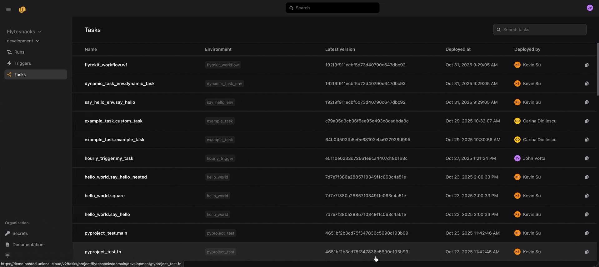 Deployed Tasks and Input Passing
